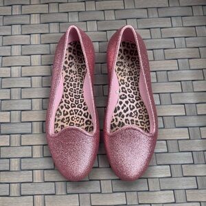 Crocs Youth Eve Flat Round Toe Shoe‎ Size 3 Sparkly Glitter Pink Blush